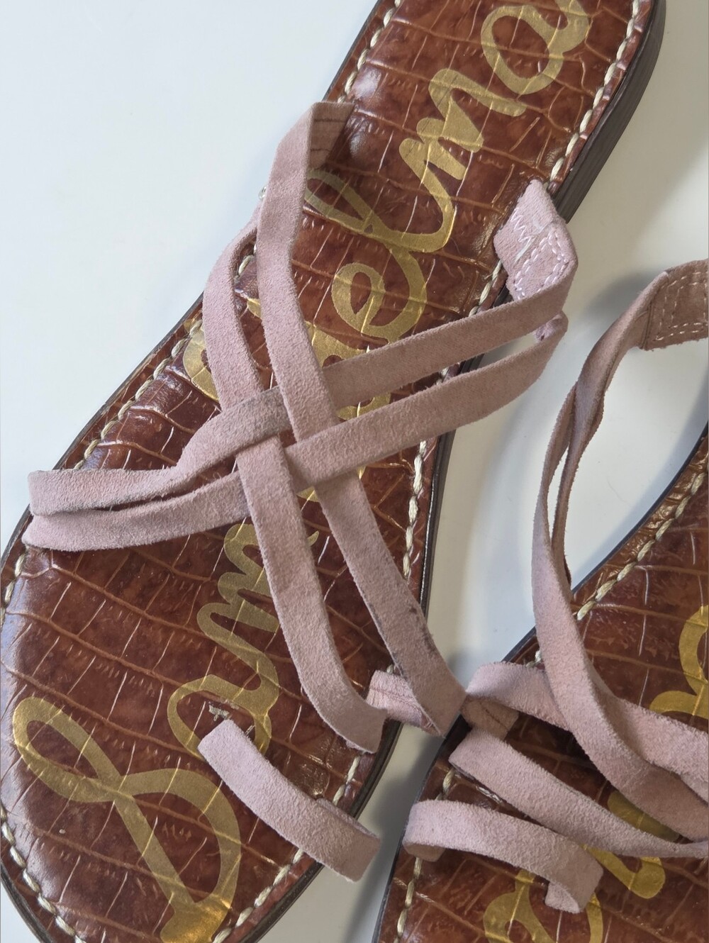 ​Sam Edelman Pink Fabric Multi Strap Flat Gladiator Sandals Sz 8.5 Boho-Chic - Picture 7 of 11